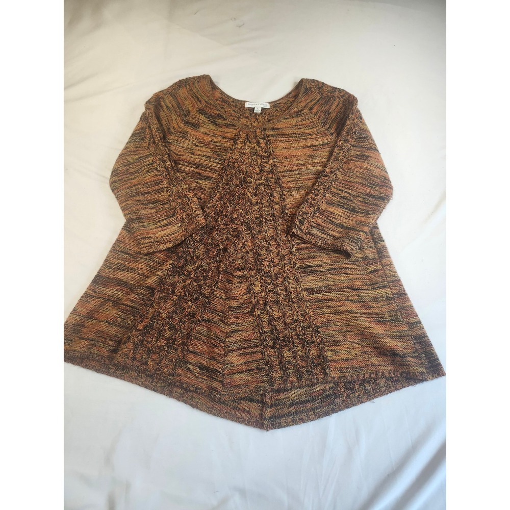 Notations Petite Womens Space Dye Cable Knit Tunic Sweater Orange Brown PL‎